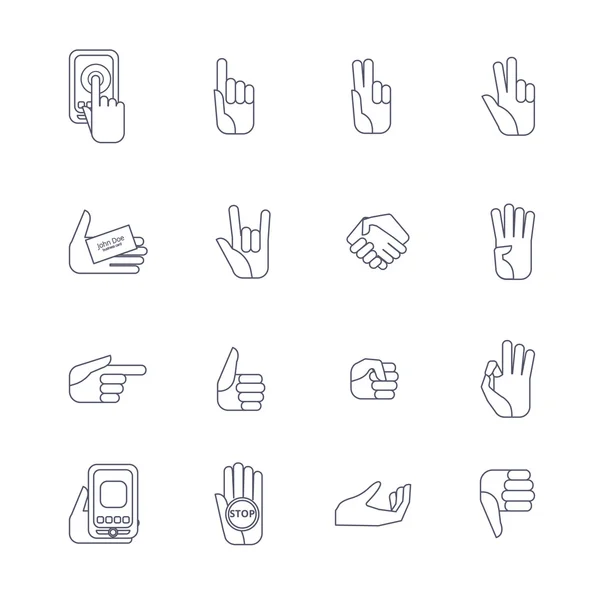 Iconos de mano establecer contorno de línea — Vector de stock