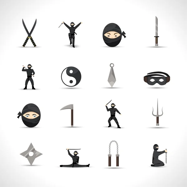 Ninja iconos conjunto — Vector de stock