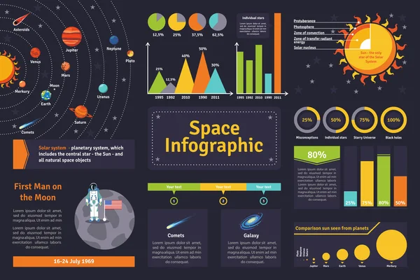 Conjunto de infográficos espaciais — Vetor de Stock