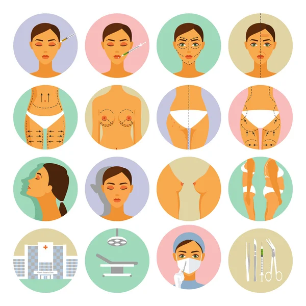 Plastic surgery icons set — Stock Vector