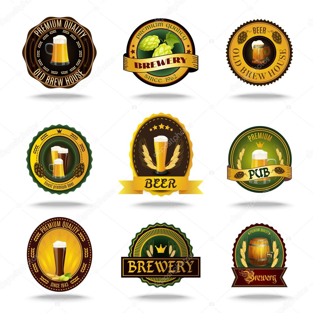 Beer old labels icons color set 