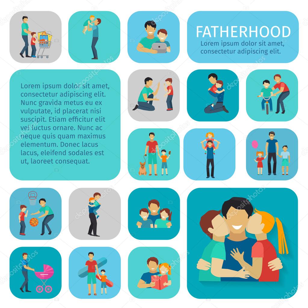 Fatherhood Flat Icons Set
