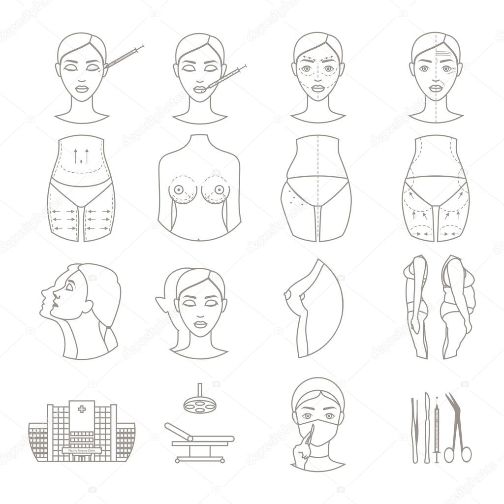 Plastic surgery sketch icons set 