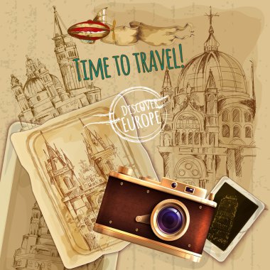 Europe Travel With Camera Vintage Poster clipart