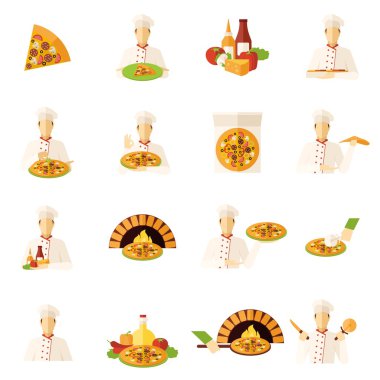 Pizza yapımcıları düz Icons set