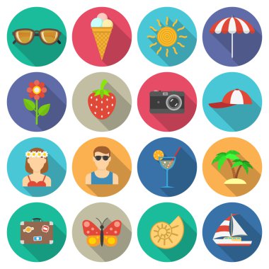 Summer and vacations icons set