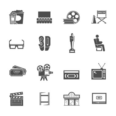 Cinema retro black icons set
