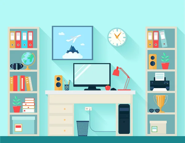 Espacio de trabajo en la habitación — Vector de stock