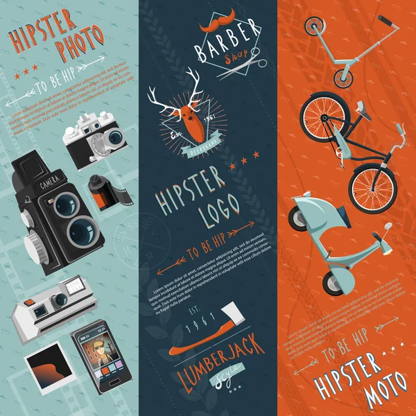 Hipster set di banner piatti — Vettoriale Stock