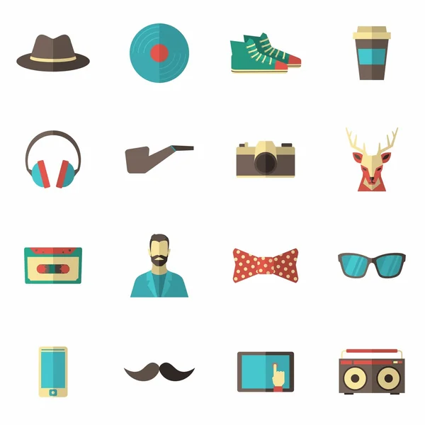 Hipster icono conjunto plano — Archivo Imágenes Vectoriales