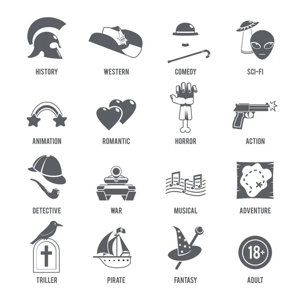 Genres Icons Black Set — стоковый вектор