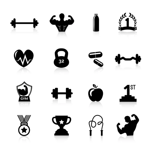 Icônes de bodybuilding Noir — Image vectorielle