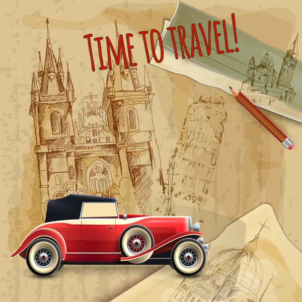 Europe Travel Car Vintage Poster — Stock Vector