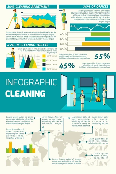 Städning i rummen infographics — Stock vektor