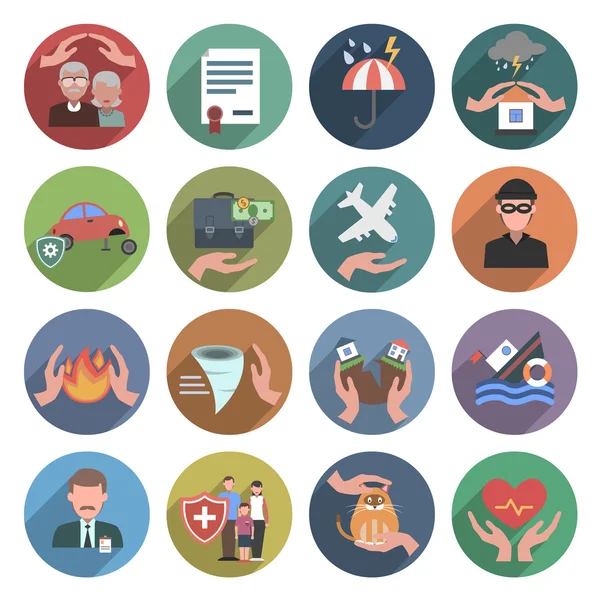 Iconos de seguros Set plano — Vector de stock