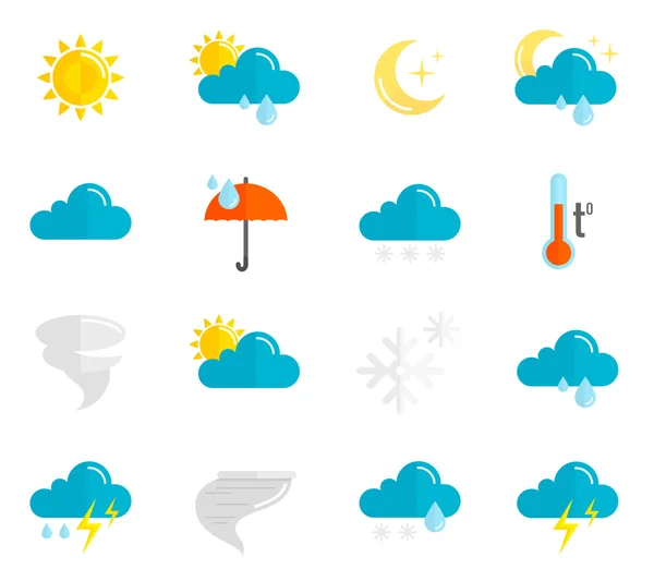 Icone meteo Set piatto — Vettoriale Stock