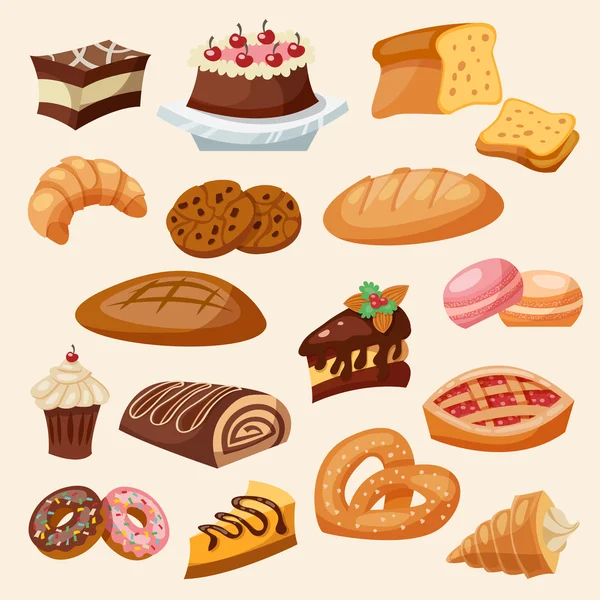 Set de pâtisserie Icône plat — Image vectorielle
