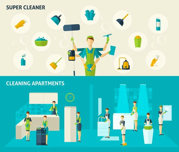 Super Cleaner Flat Banners Set — Wektor stockowy