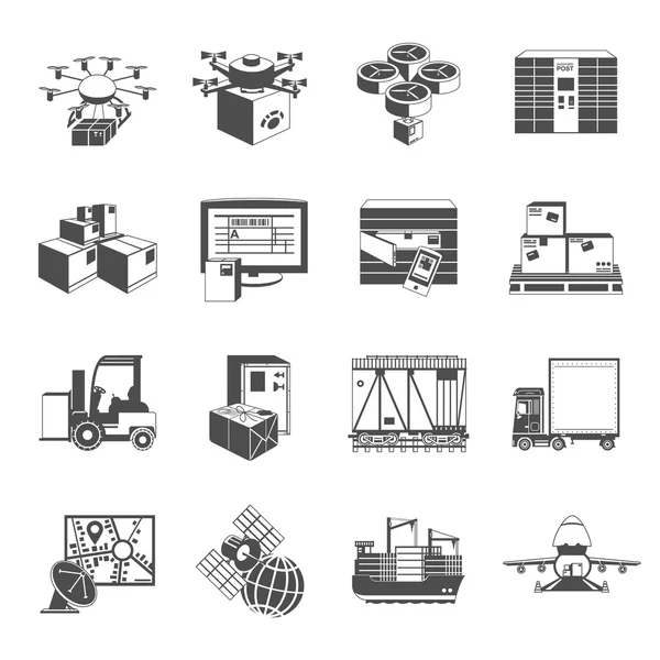 New logistic icons set black — Stock Vector