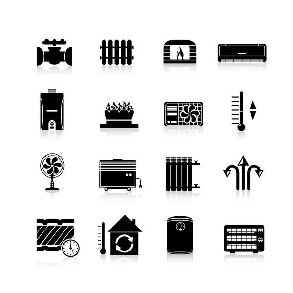 Iconos de calefacción Negro Set — Vector de stock