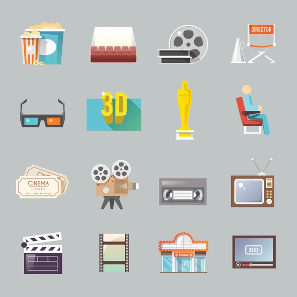 Cinema retro flat ícones conjunto —  Vetores de Stock