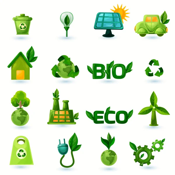 Green Ecology Icons Set — Stock Vector