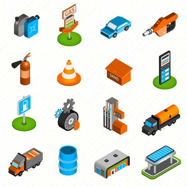 Gas station elements isometric icons