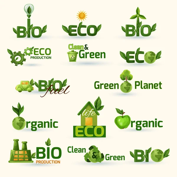 Conjunto de ícones de texto ecológico verde — Vetor de Stock