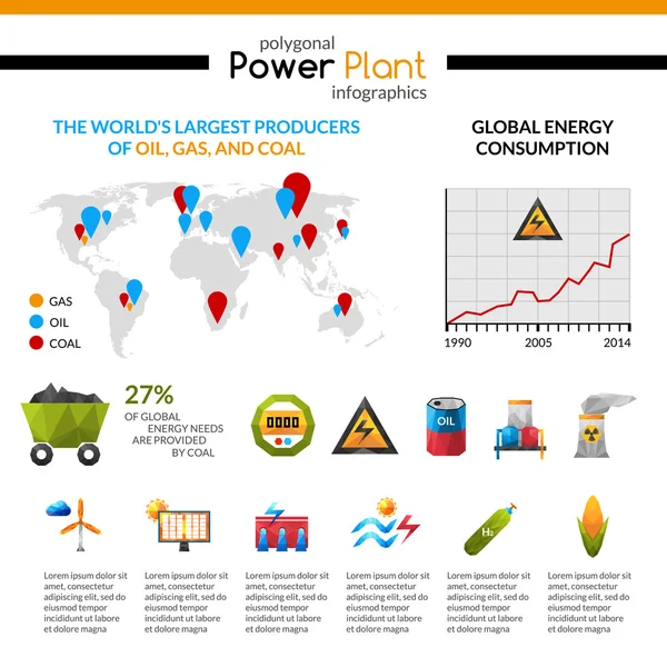 Power Plant And Mineral Extraction Infographic — 스톡 벡터