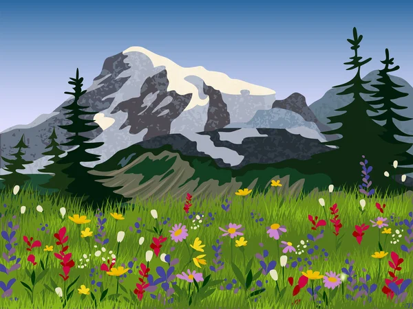 Landscape summer alpine medow poster — Stock vektor