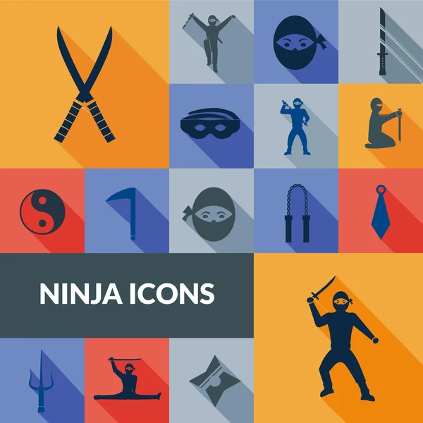 Ninja iconos negro conjunto — Vector de stock