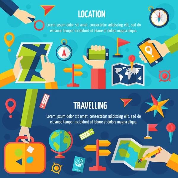 Location And Traveling Banner Set Stock Illustration