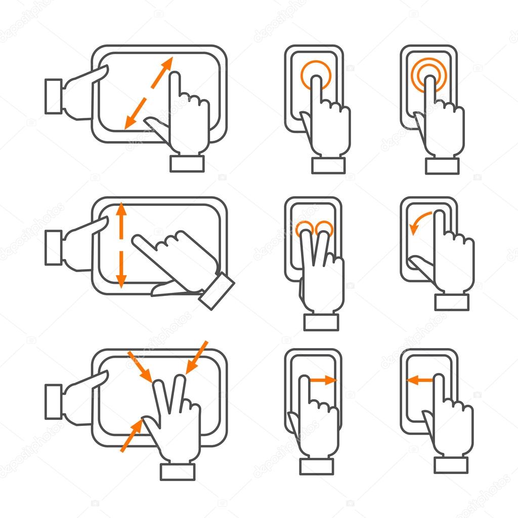 Smartphone gestures outline icons set