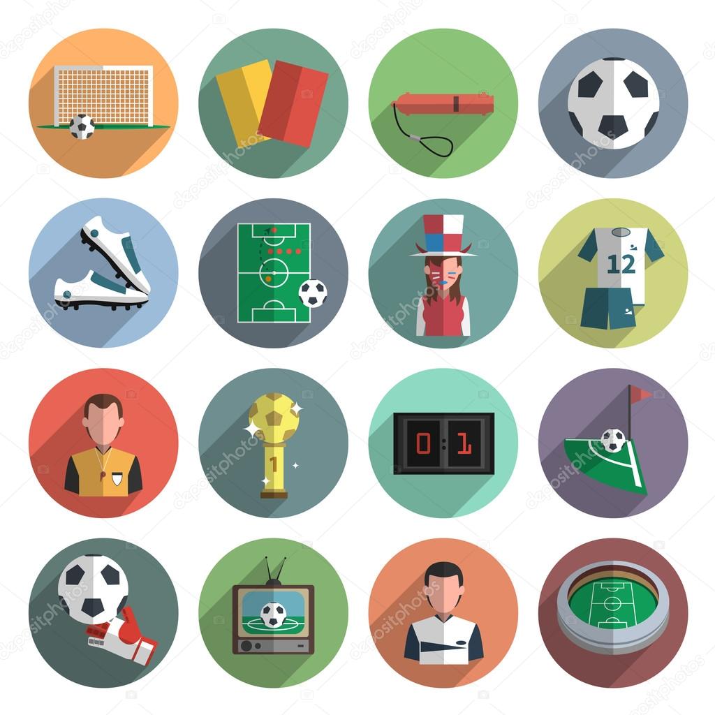 Soccer icons set flat