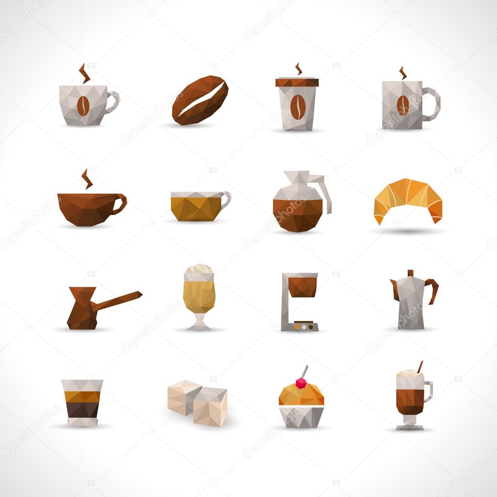 Polygonal Coffee Icons Set
