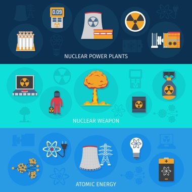 Nuclear energy flat banners set