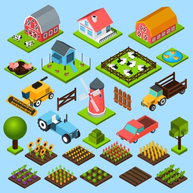 Çiftlik izometrik Icons Set