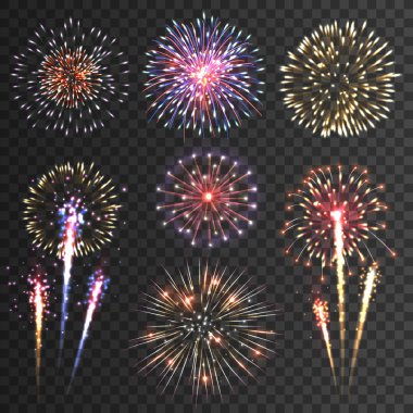 Firework pictograms black background set 