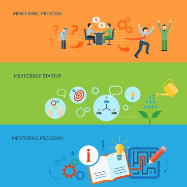 Business mentoring flat horizontal banners set 