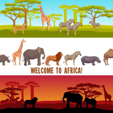 Horizontal African animals banners set