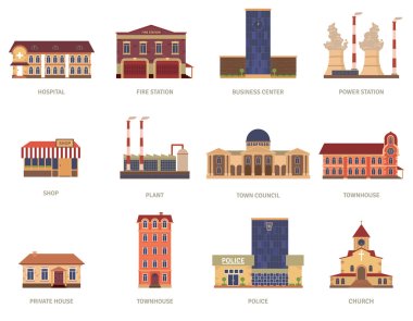 City buildings vintage icons set  clipart