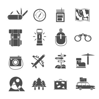 Hiking icons set black
