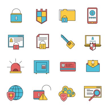 Computer security icons set line