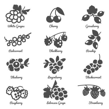 Çilek düz Icons Set