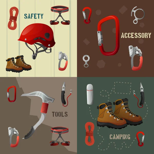 Concepto de escalada plana 4 iconos banner — Vector de stock