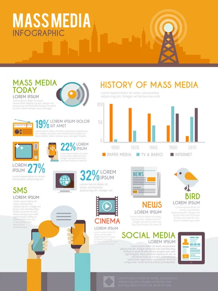 Conjunto de infografía de medios — Archivo Imágenes Vectoriales