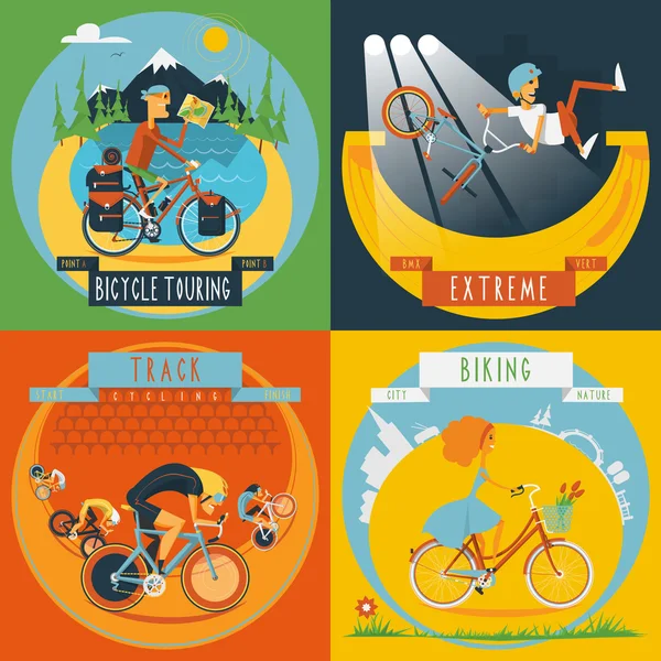 Cycling 4 flat icons banner — Stockový vektor