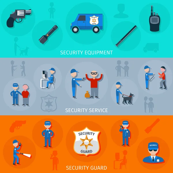 Security guard horizontal banners set — 스톡 벡터