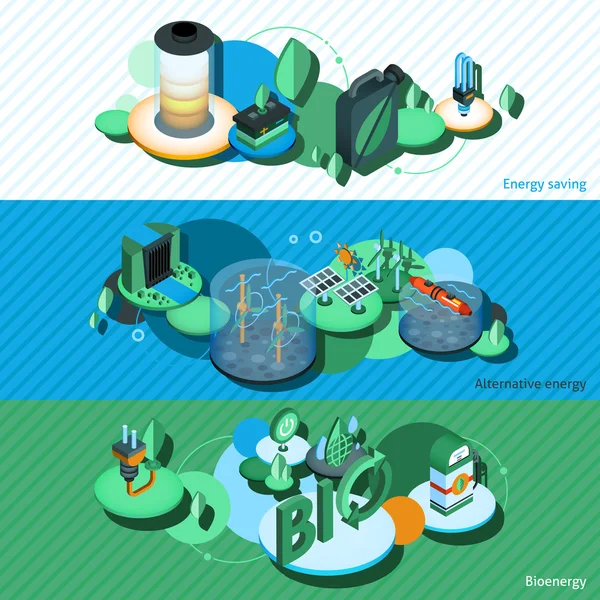 Green Energy Isometric Banners — 图库矢量图片