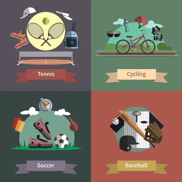 Sport 4 flat icons composition banner — Stock Vector